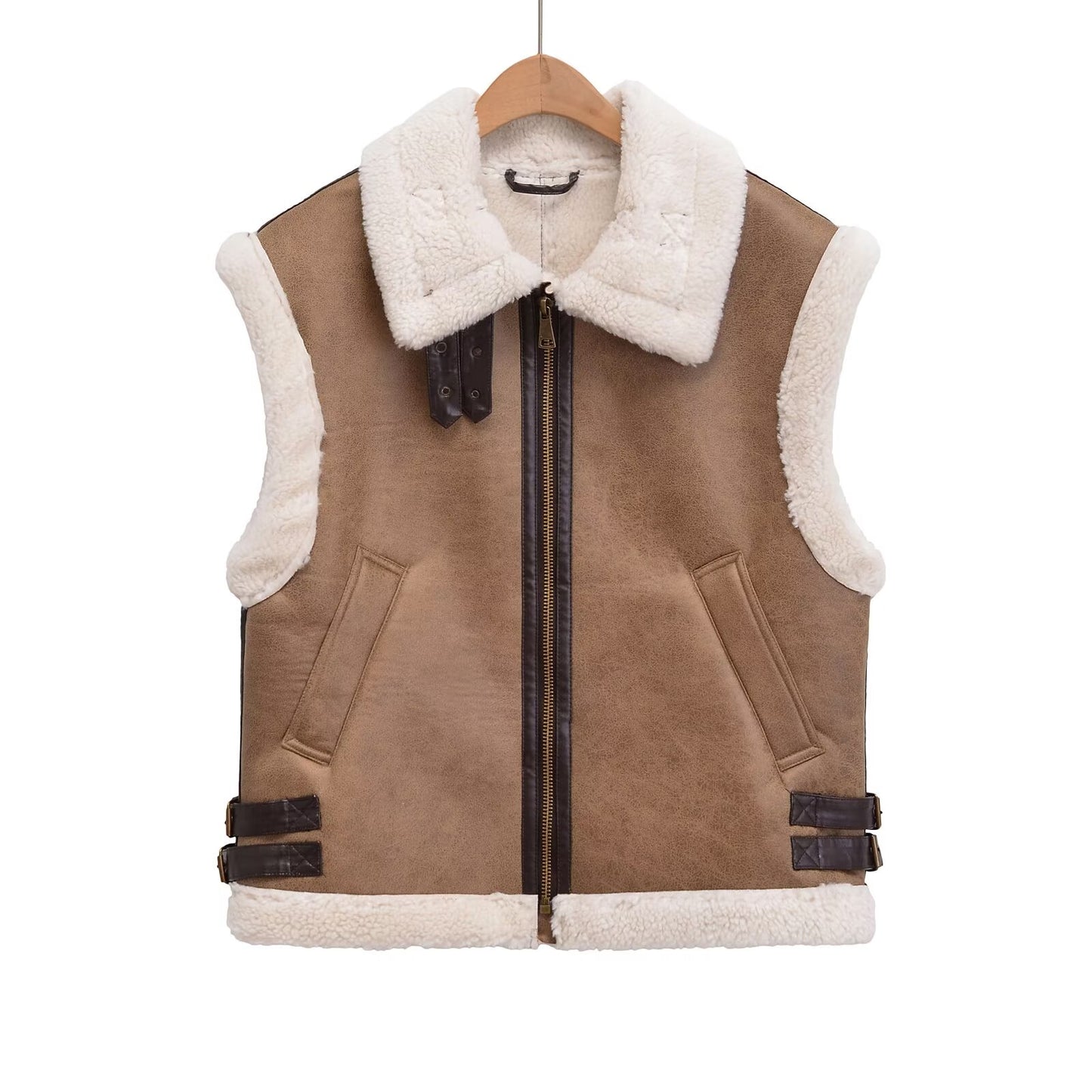 Women's loose Fur Faux Leather vest Coat