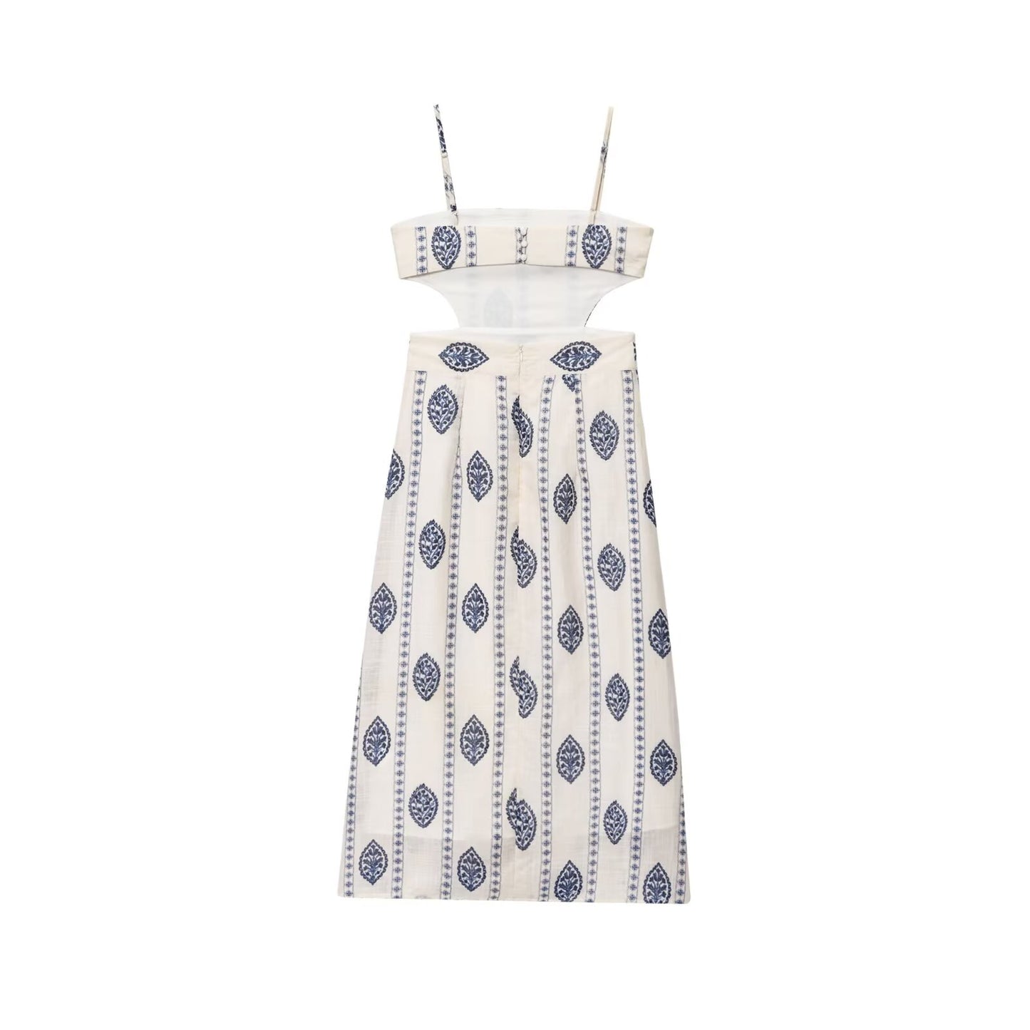 Women's New Fashion Hollow Design Printed suspender Midi Dress