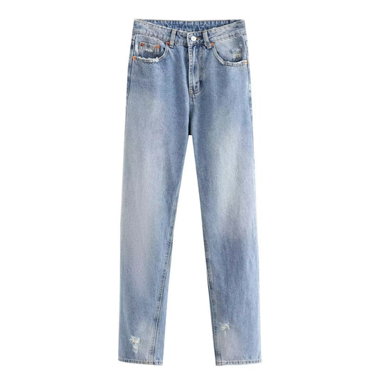 Ladies 2025 New Fashion Broken hole decoration Casual Versatile High Waist Jeans