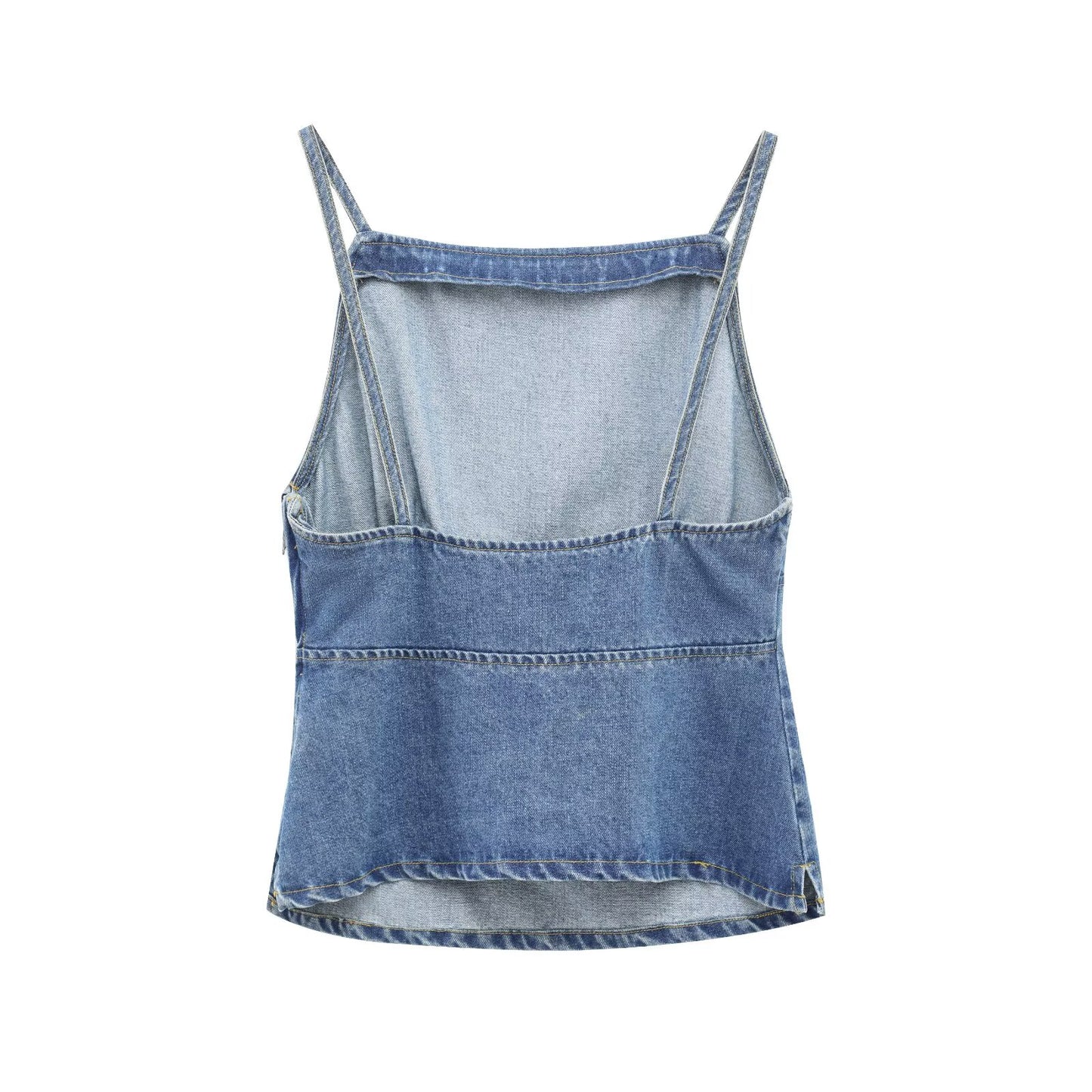 Women's 2025 new fashion pleated decoration slim versatile camisole denim top retro sleeveless backless women's vest chic top