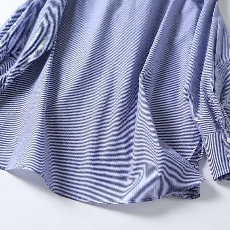 Women's ruffled high neck cotton striped shirt