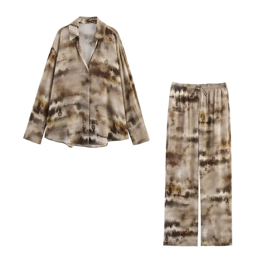 Women's new fashion long sleeved single breasted tie dye shirt+Pants Women's suit