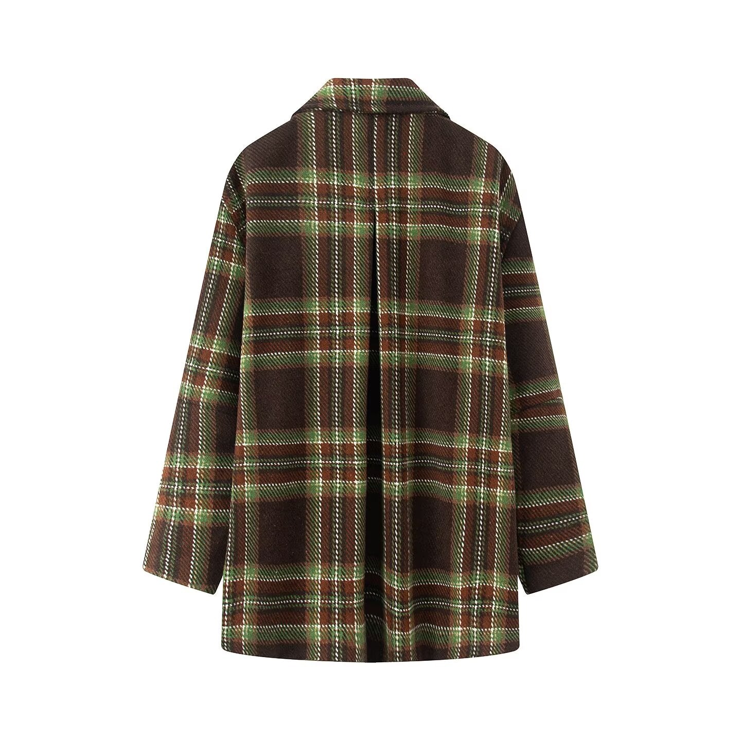 Women's loose single breasted plaid woolen blend Coat