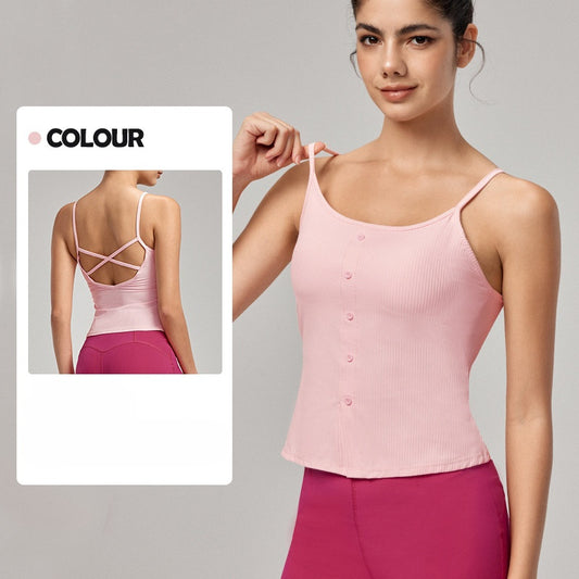 Women's New Fashion Joker Thin Shoulder Strap Vest with Chest Pad Sexy Back Yoga Bra Vest