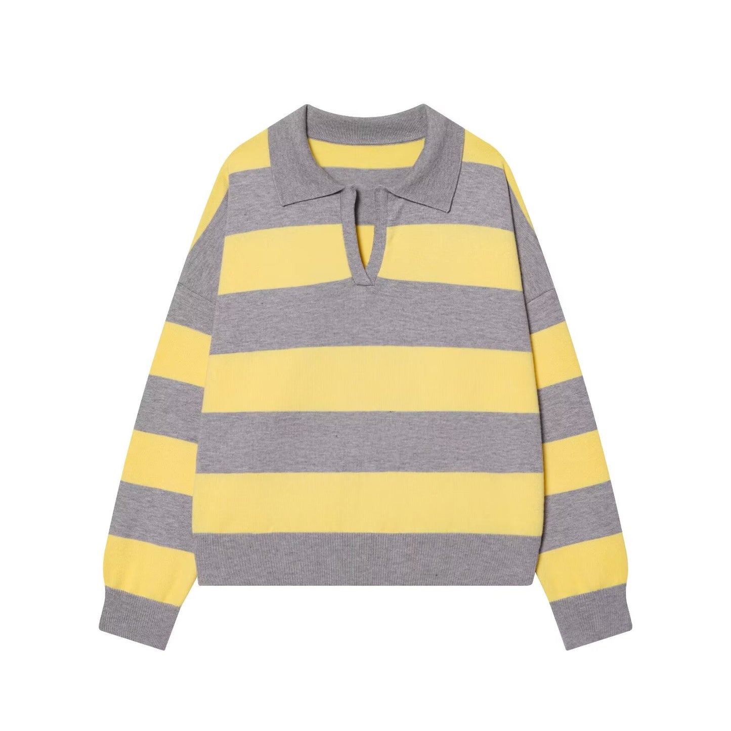 Women's casual striped knitted polo shirt