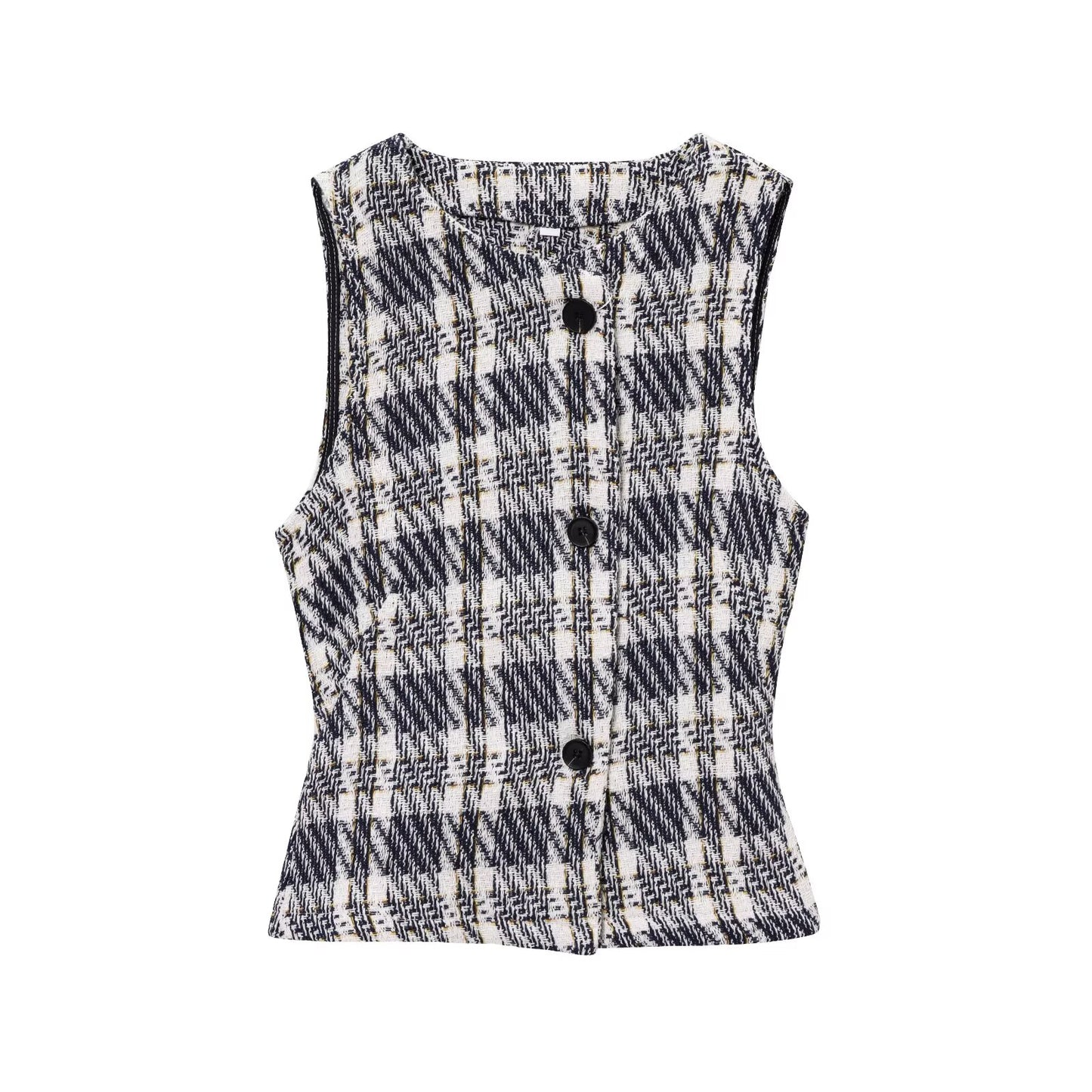 Women's new fashion casual single breasted plaid texture vest+Shorts Skirts suit