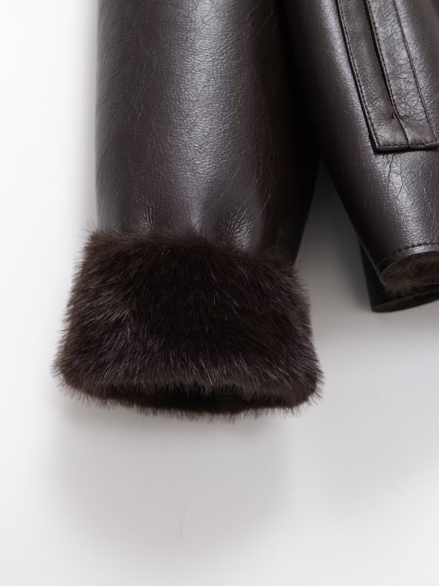 Women's faux fur effect double-sided Faux Leather jacket Coat