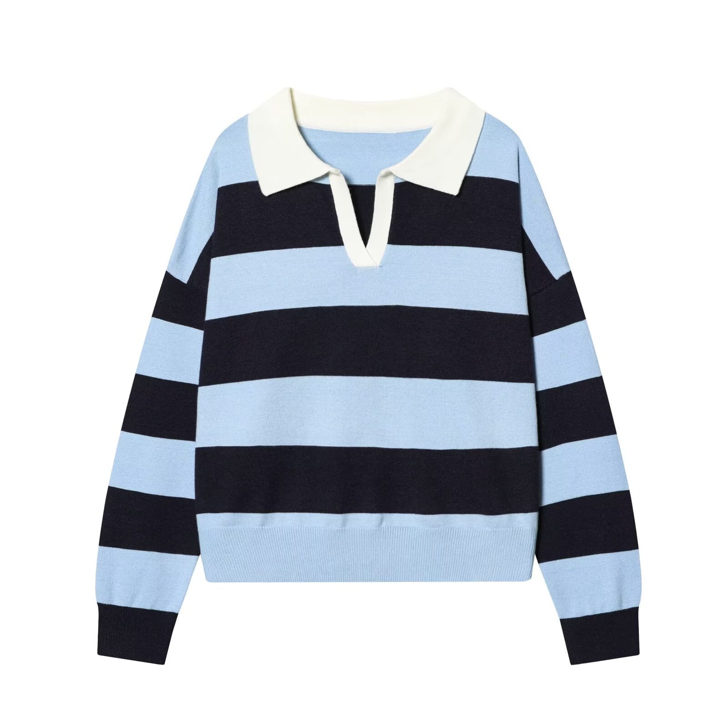 Women's casual striped knitted polo shirt