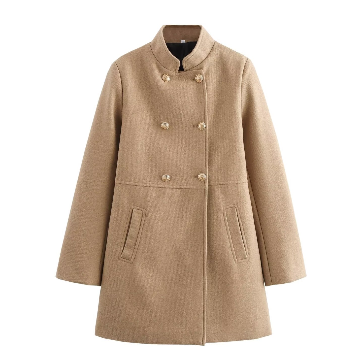 Women's New Fashion Joker Temperament Slim Version Multi-color Blended Exquisite Double-breasted Coat Retro Long-sleeved Coat.