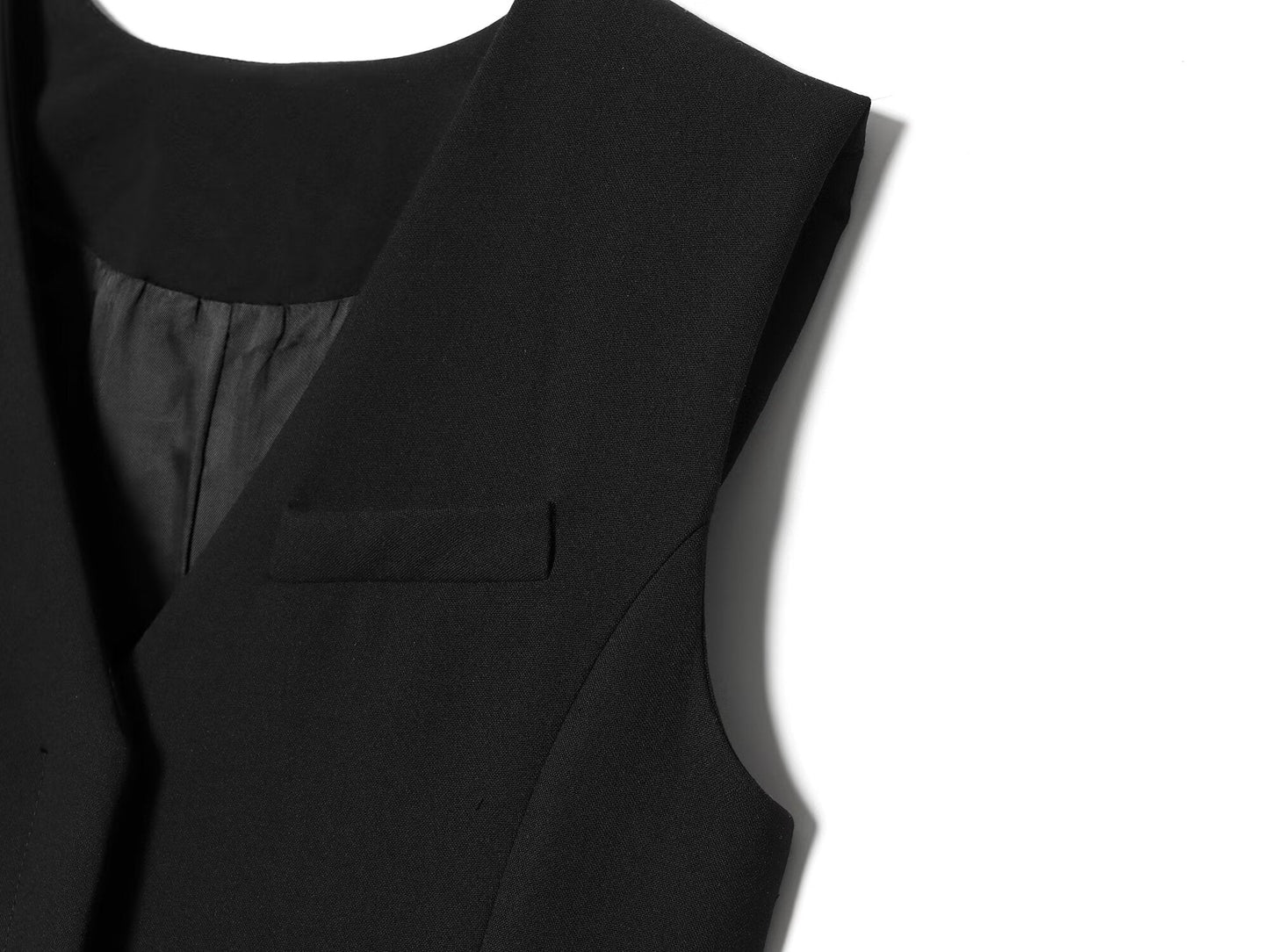 suit Women's 2 pieces black slim V-neck vest+Pants