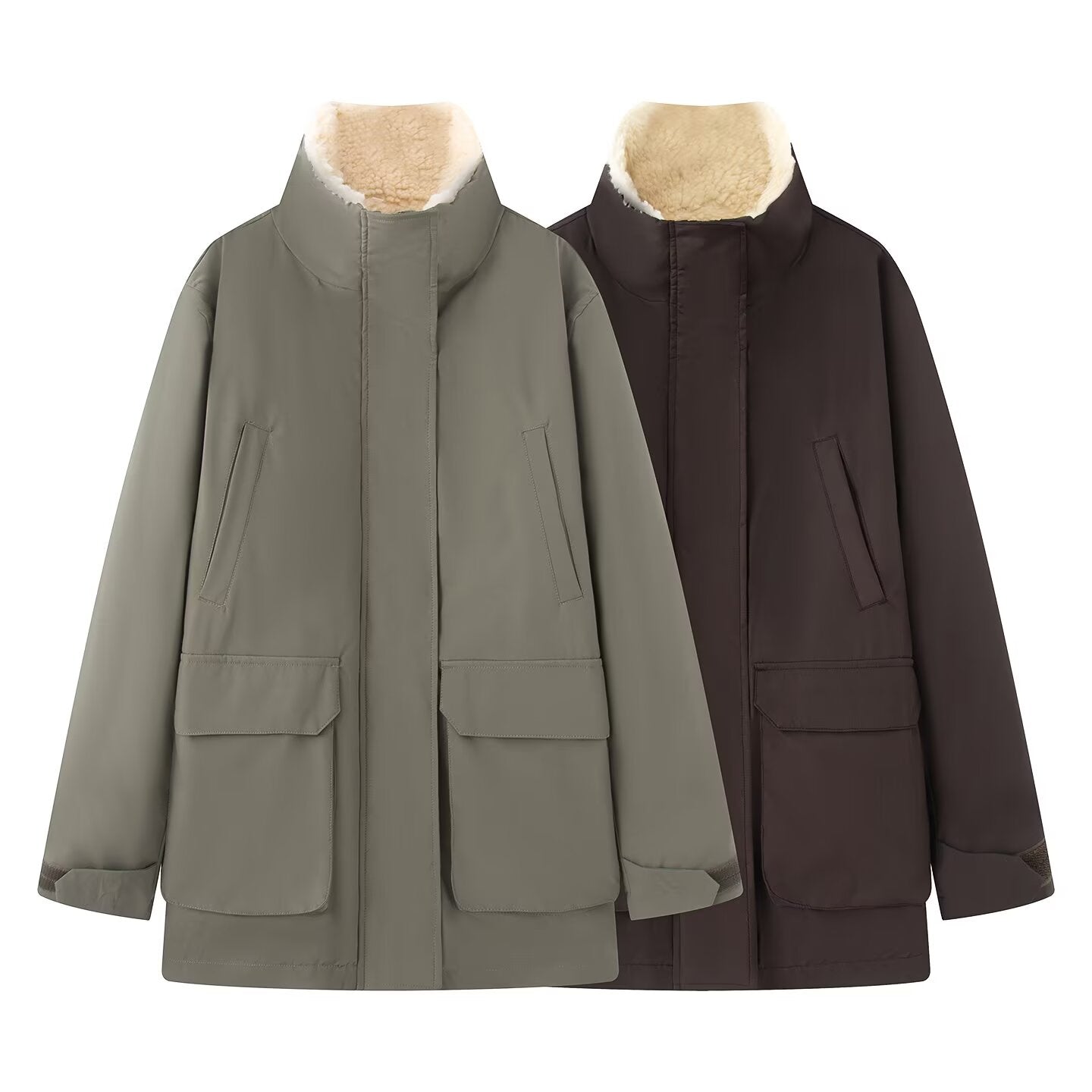 Women's thickened warm spliced lambswool Parkas Coat