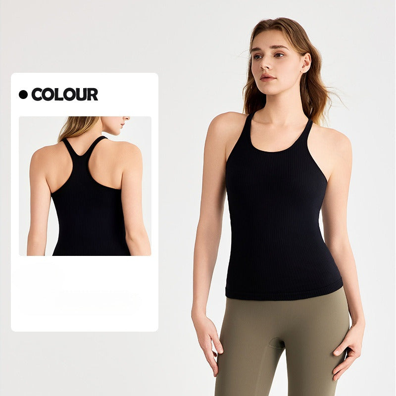 Women's New Fashion Joker Seamless Woven Vest with Chest Pad Slim Slim Slim Slim Camisole Yoga Top
