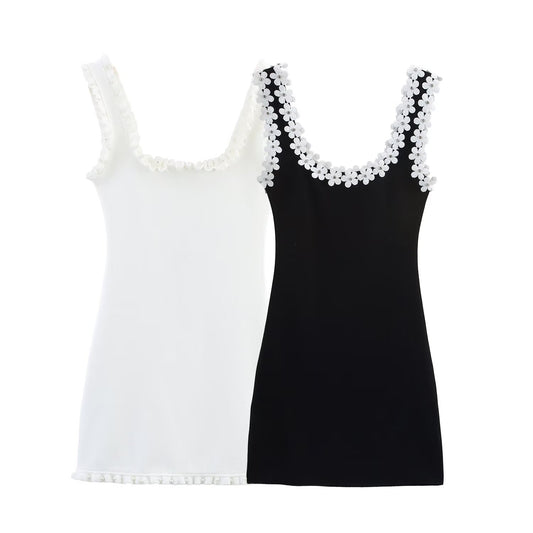Women's' new fashion floral wide shoulder strap decoration slim backless mini dress
