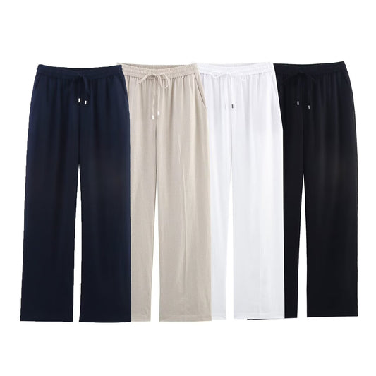 Women's' new fashion loose elastic waist casual linen blended straight leg pants