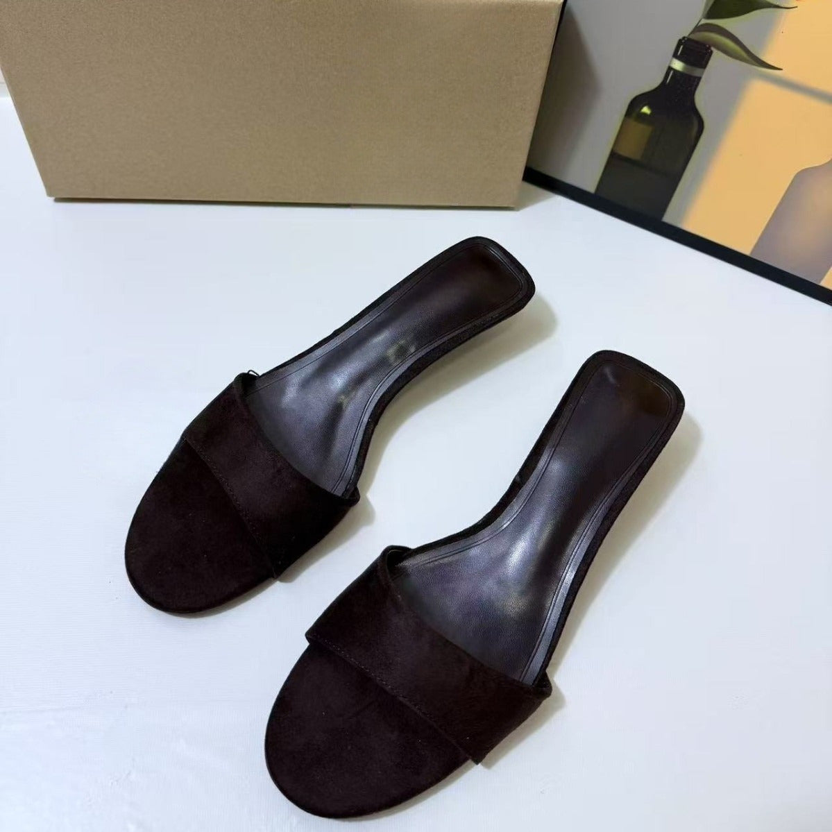 Women's New Fashion Joker Round Toe Wedge Slippers Joker French Temperament Slippers for Women's High Heels