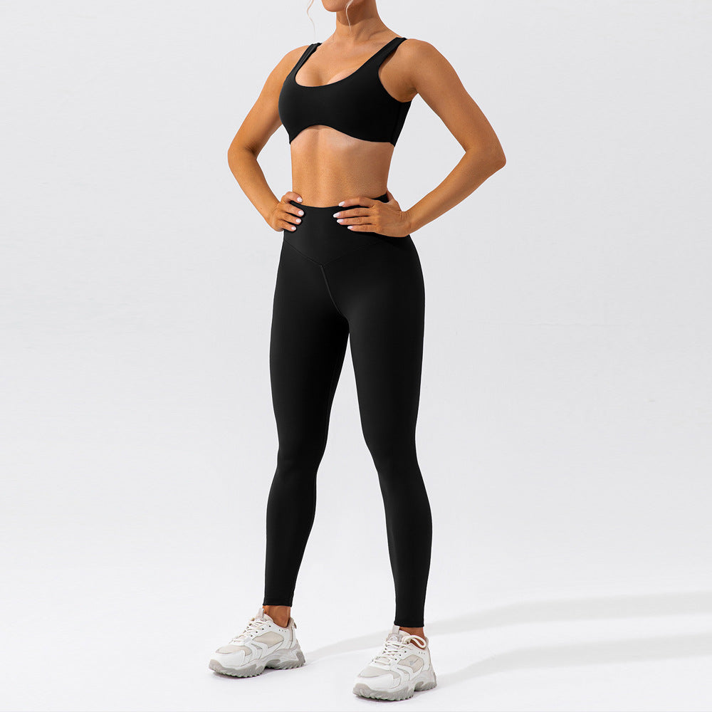 Women's New Nude Hip Yoga Suit Women's Quick-dry Running Beauty Back Fitness Suit