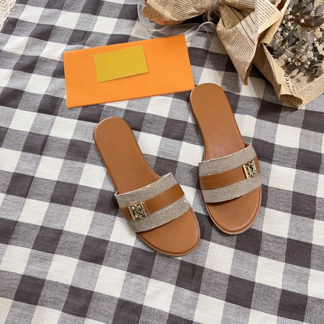 2025 Women's New Fashion Joker Metal Accessories Thin Bottom Flat Slippers