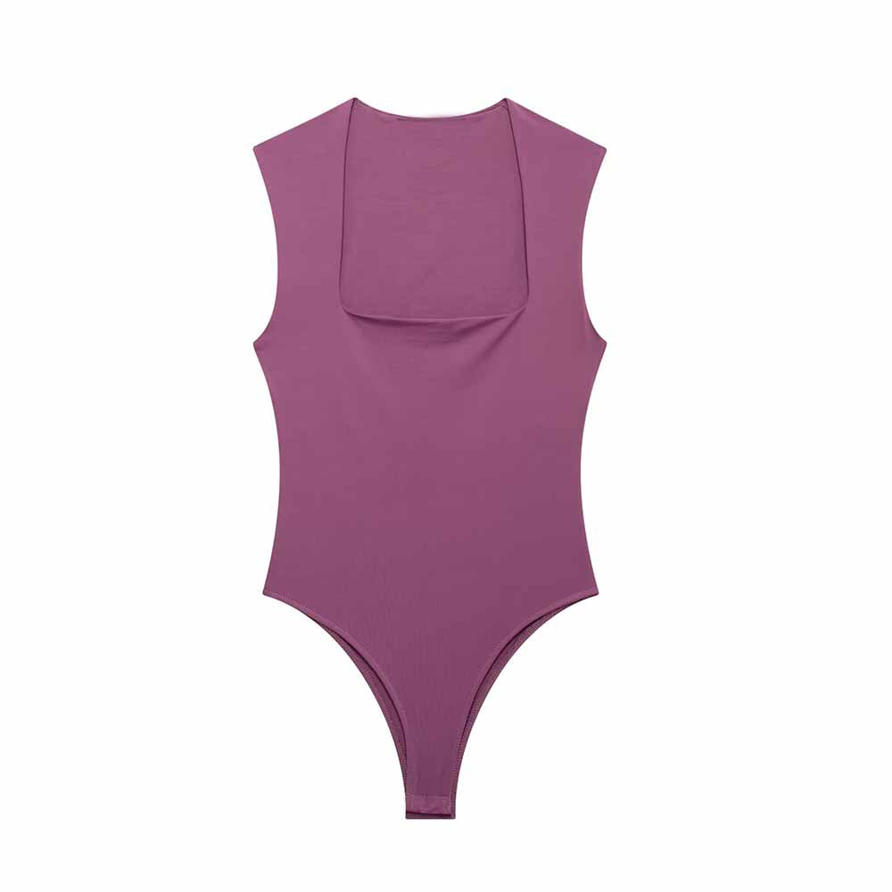 2024 Women's New Fashion Multi Color Sexy Elastic Tight Square Neck jumpsuit Retro Sleeveless Button up  Short jumpsuit
