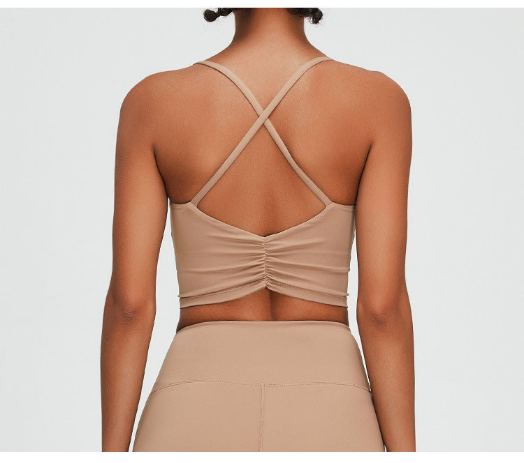 Women's New Suit Sports Bra Cross Vest Yoga Quick-drying Fitness Clothes+high Waist Tight Exercise Hip Yoga Shorts.