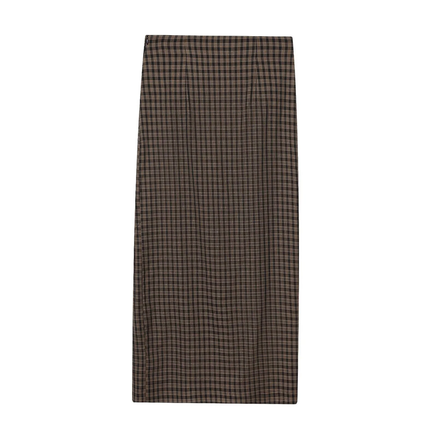 Women's pleated decorative plaid MIDI skirt
