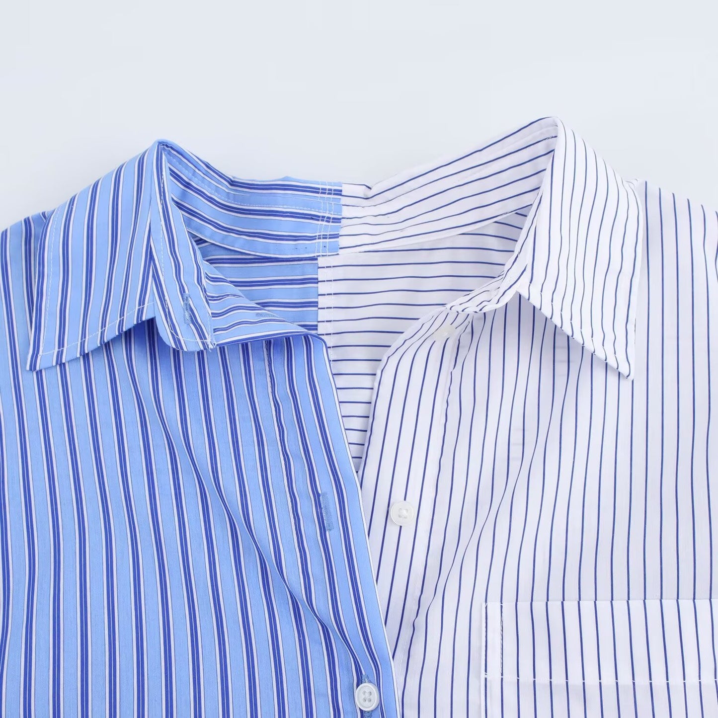 Women's new fashion pocket decoration loose splicing striped women's shirt retro long sleeved button up women's shirt chic top