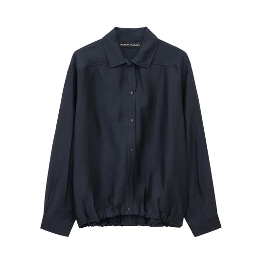 Women's New Chic Fashion Hem Contraction Design Satin Blouses Retro Long Sleeve Button Blouses Chic Tops.