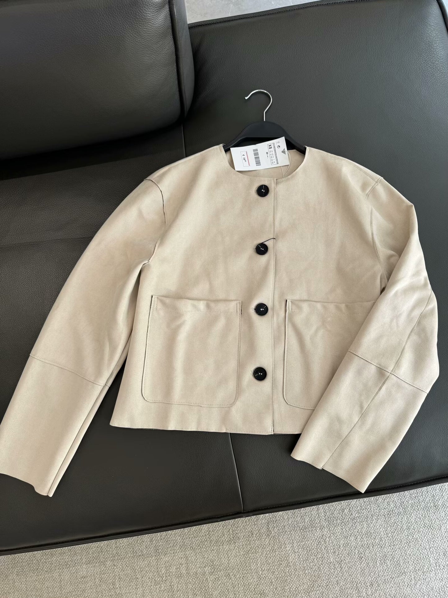 Women's 2025 new Fashion suede texture casual single breasted O Neck jacket coat retro long sleeved pocket women's coat chic top