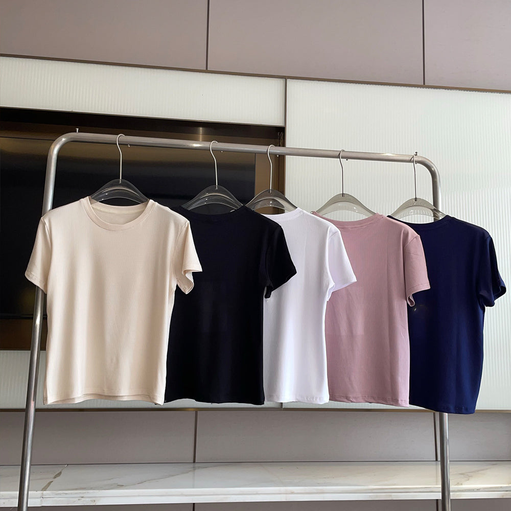 Women's New Fashion Joker Casual Thread Short-sleeved T-shirt Sports Fitness Comfortable Short-sleeved T-shirt.