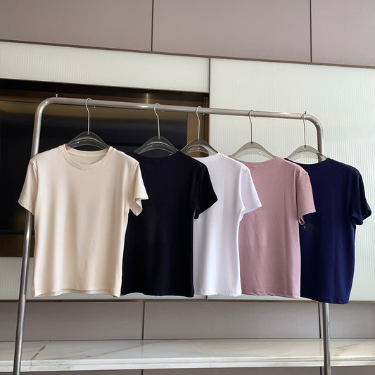 Women's New Fashion Joker Casual Thread Short-sleeved T-shirt Sports Fitness Comfortable Short-sleeved T-shirt.