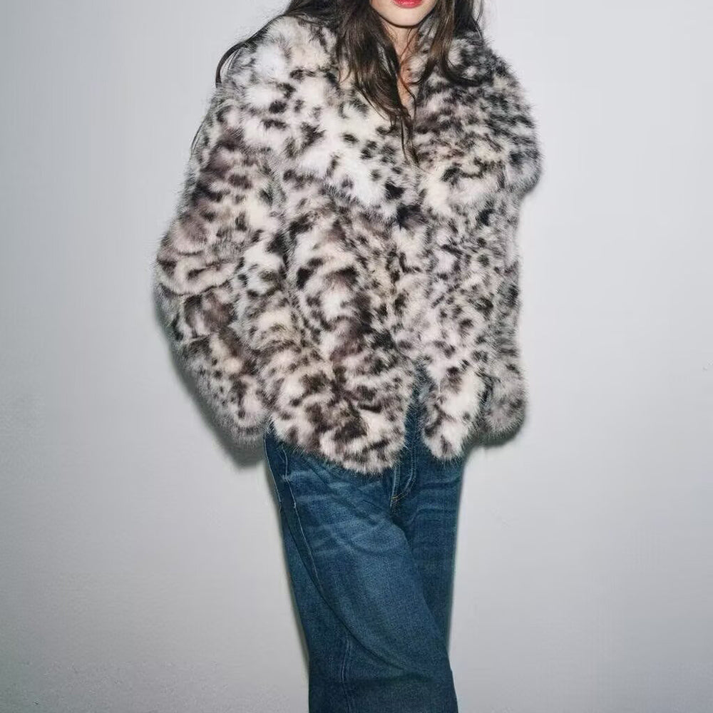 Women's new animal striped faux fur effect jacket Coat