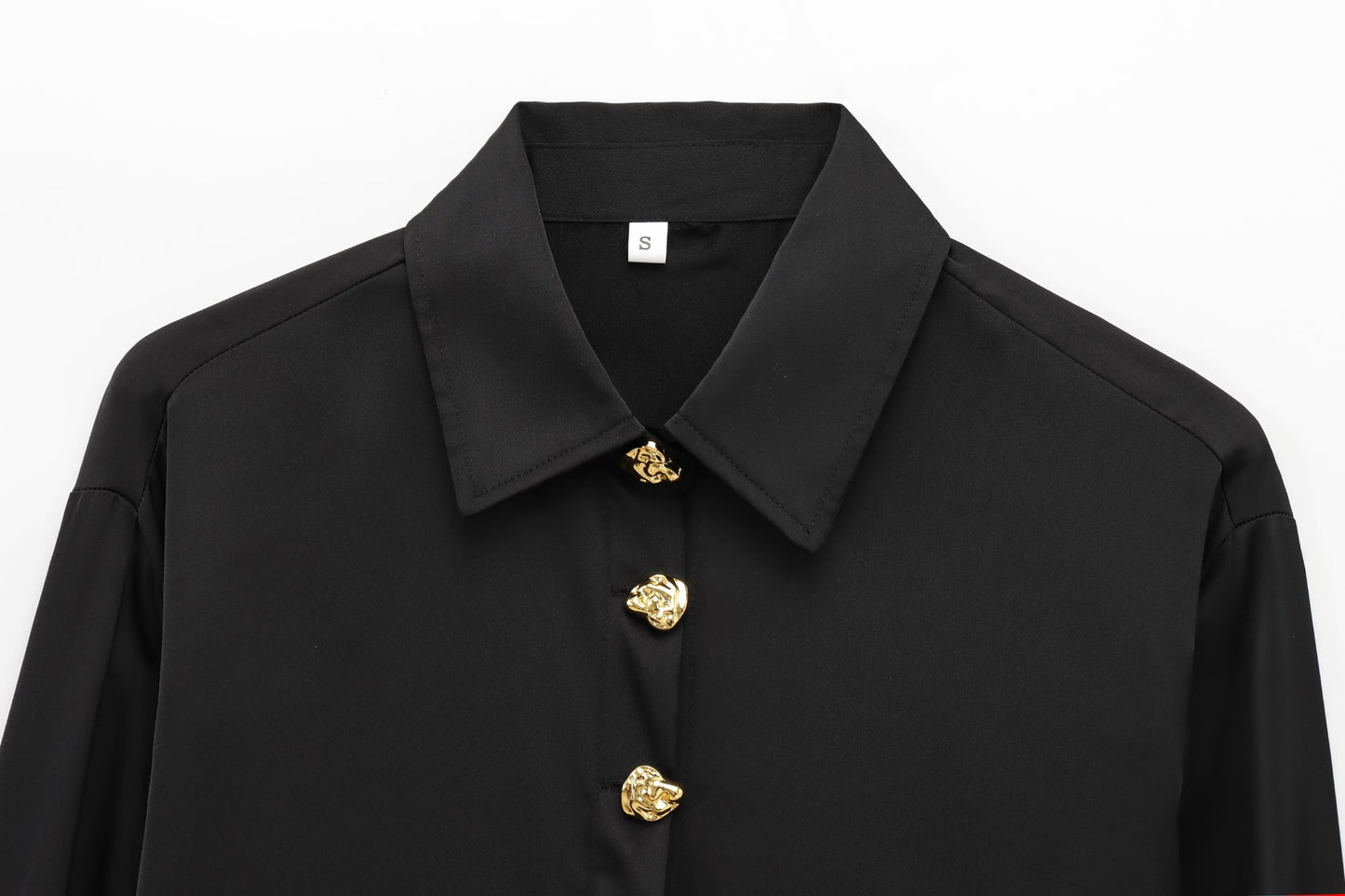 Women's New World Bank Temperament Joker Metal Button Blouses Retro Long Sleeve Button Blouses Chic Tops.