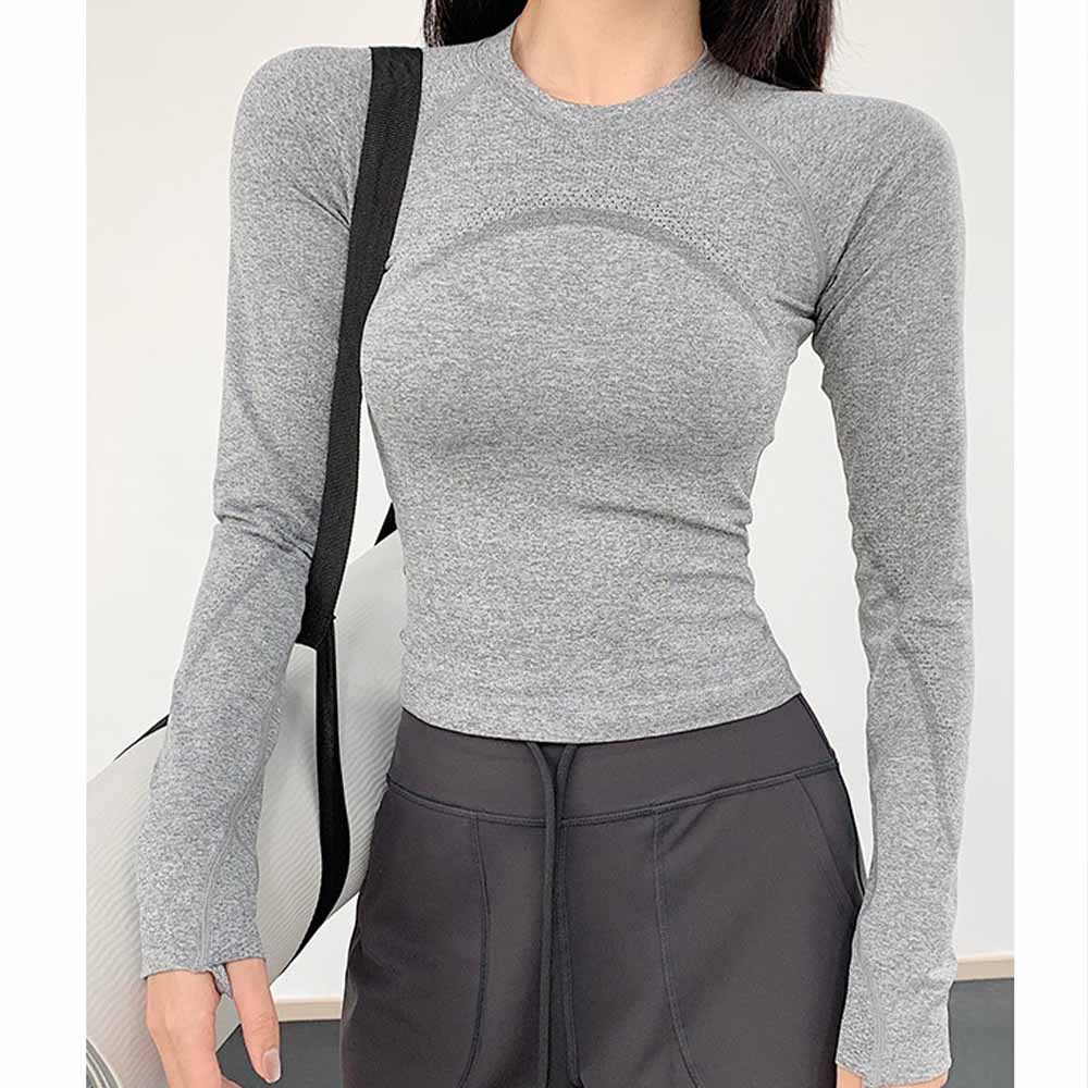 LU Women's new fashion leisure fitness long sleeve T-shirt nude outdoor sports yoga slim T-shirt