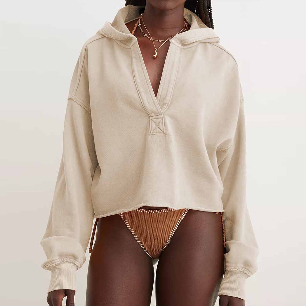 Women's Sweater Pullover V-neck Long-sleeved Coat with Raglan Sleeves Knitted Coat Fitness Exercise Hooded Yoga Clothes