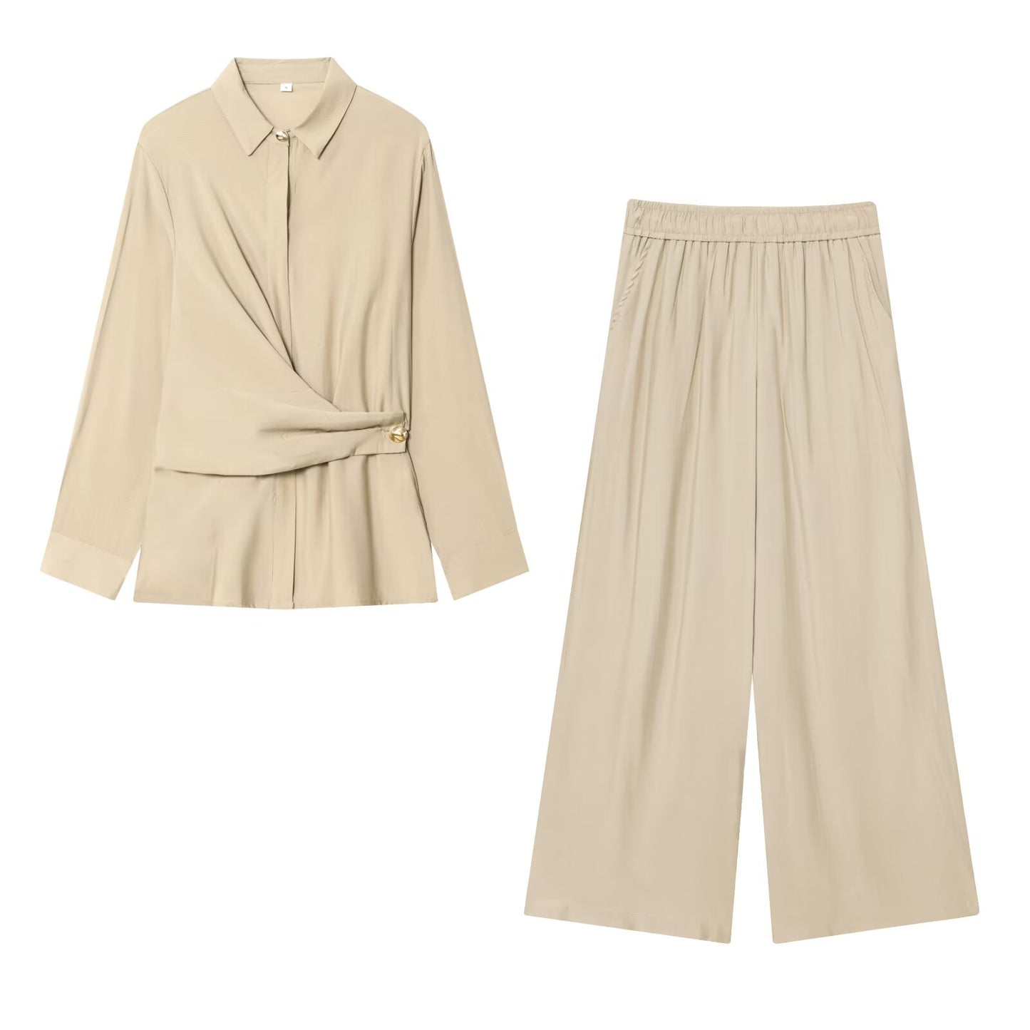 Women's New Fashion gold button long sleeved shirt+Pants suit