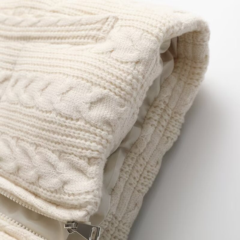 Women's Fashion Chic Temperament Joker Three Salad Chain Knitted Cotton-padded Vest Jacket Retro Sleeveless Pocket Women's Vest