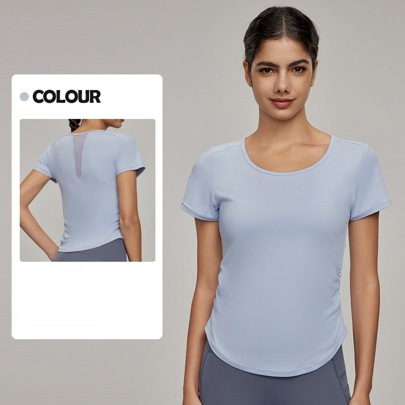 Women's New Fashion Joker Short-sleeved T-shirt Mesh Stitching Breathable Sports Tops Cool Sunscreen Fitness Tops