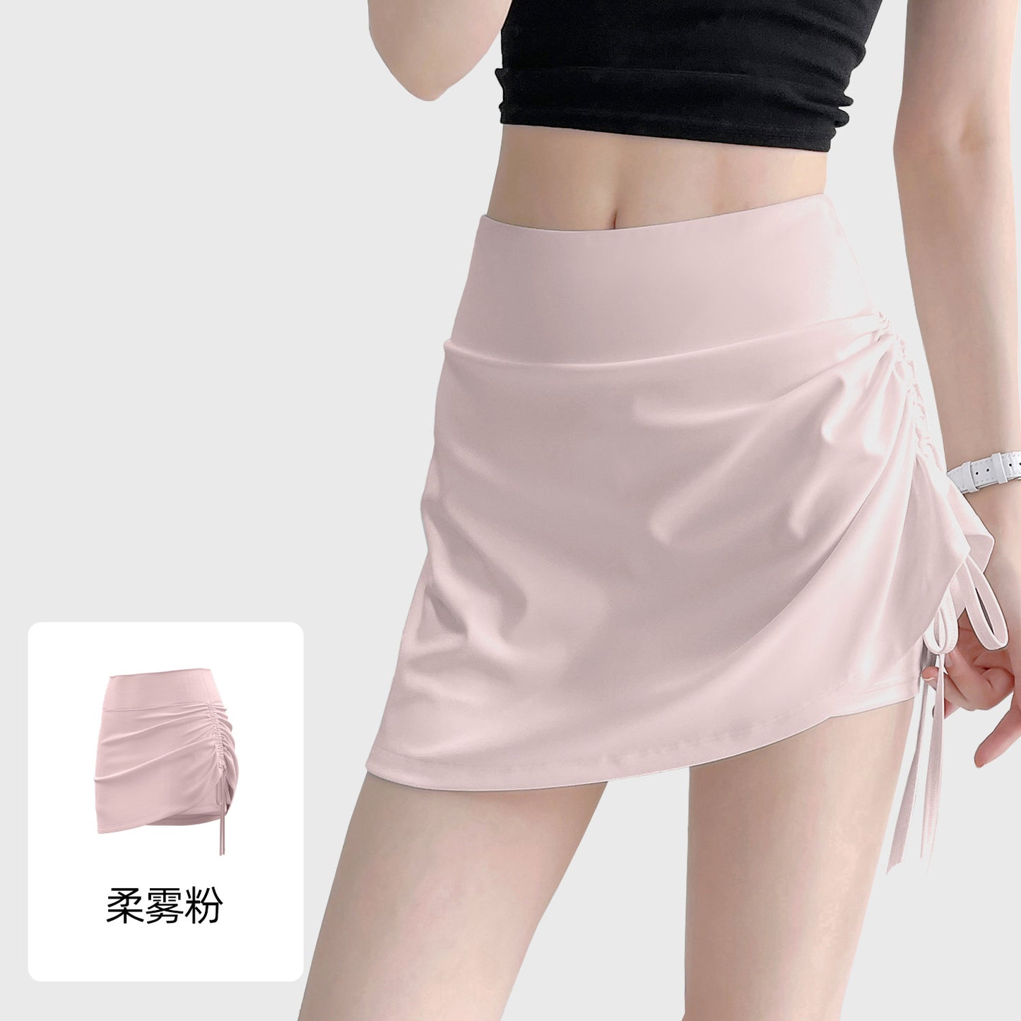 LU Women's New Wrinkle-proof Short Skirt and Hip-lifting Running Fake Two-piece Yoga Fitness Pants