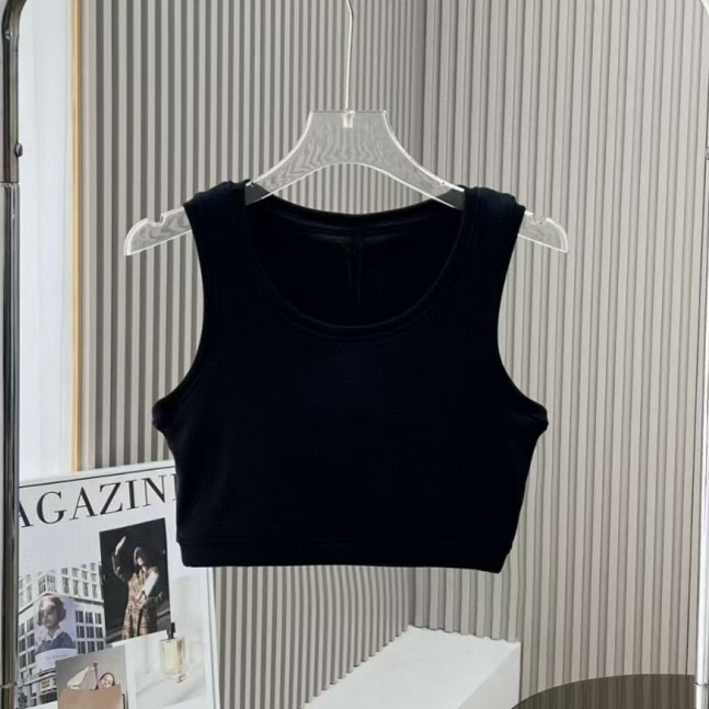 2026 women's new fashion Joker fitness embroidery thread short bust vest