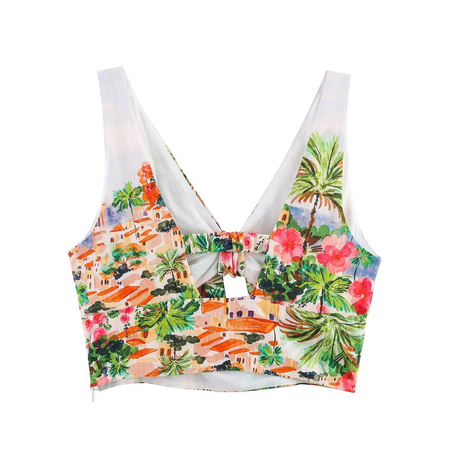 suit Women's 2 pieces new fashion bow decoration short printed top+Skirts suit