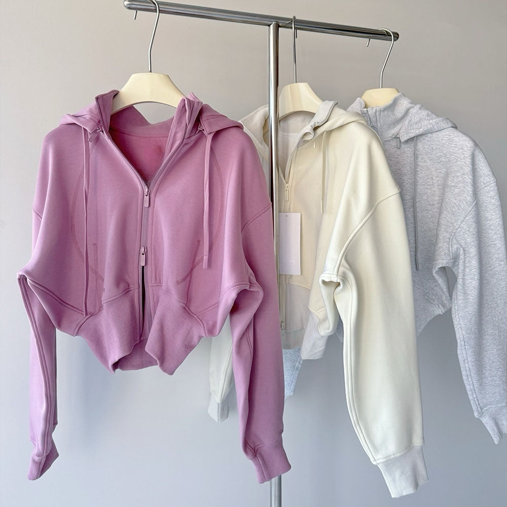 LU women's new casual versatile brushed full zip hooded sweatshirt