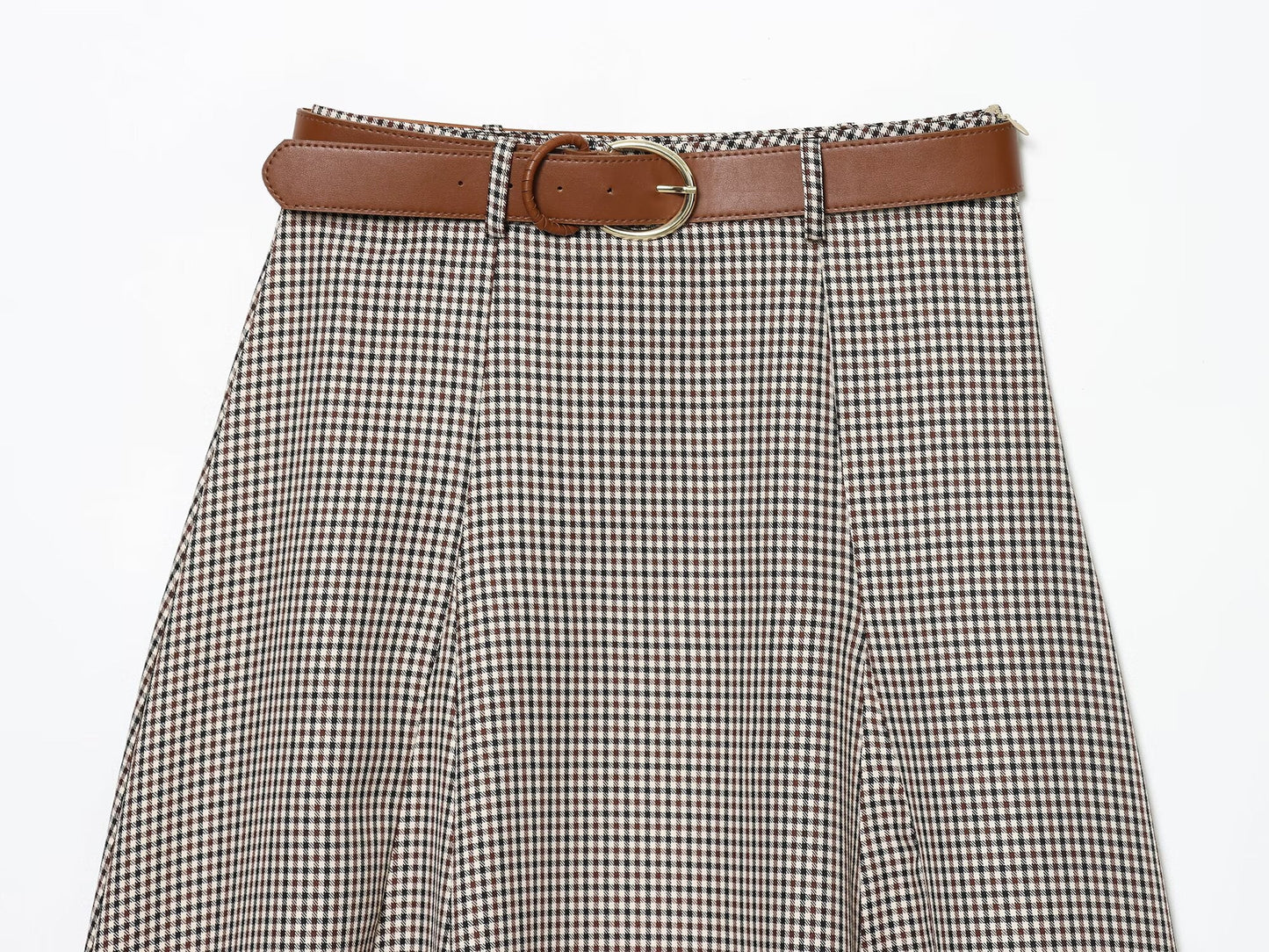 Women's with Belt cape style checkered Midi skirt