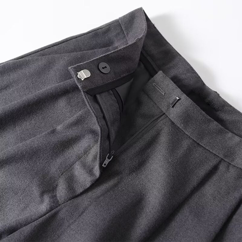 Women's loose pleated flannel wide leg cropped pants