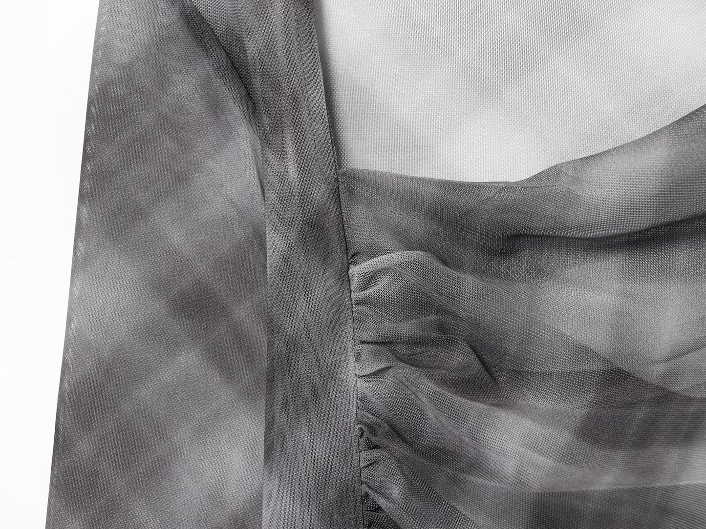 Women's new fashion pleated design slim plaid tulle T-shirt