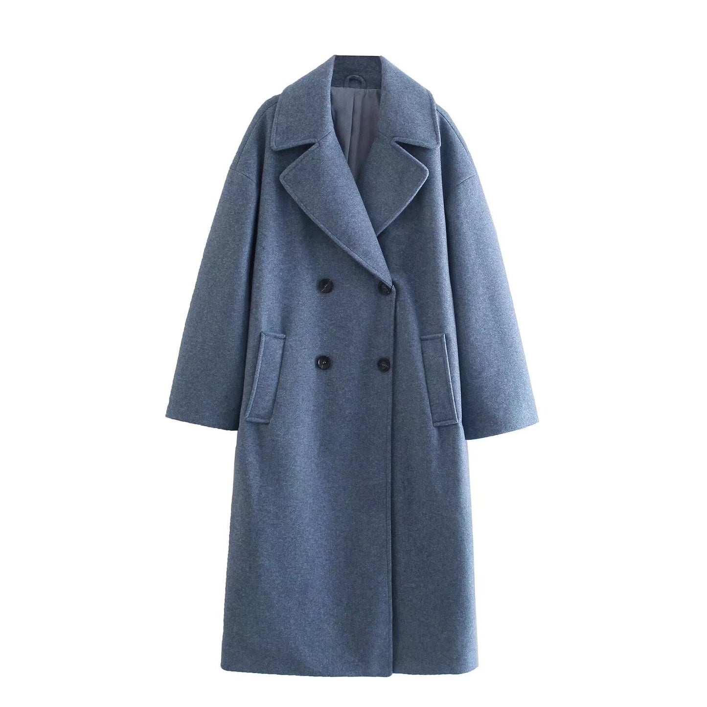 Women's New Fashion Joker Temperament Loose Version Double-breasted Long Coat Retro Long Sleeve Button Chic Coat.