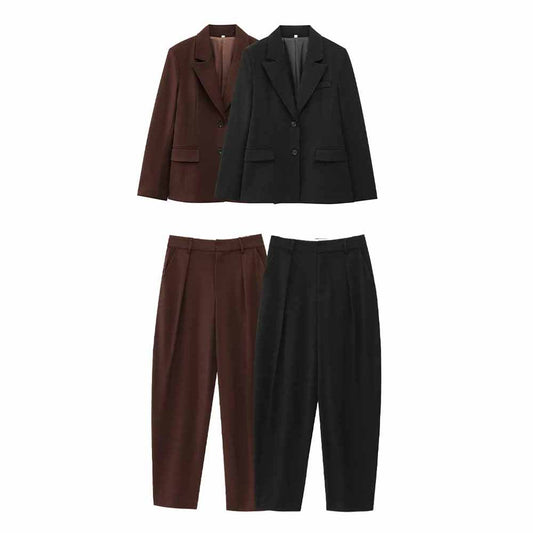 Suit Women's 2-piece Fashion Office Dress Short Skirt Skirt Suit Jacket Retro Long Sleeve Back Slit Female+bucket Pants Female Suit