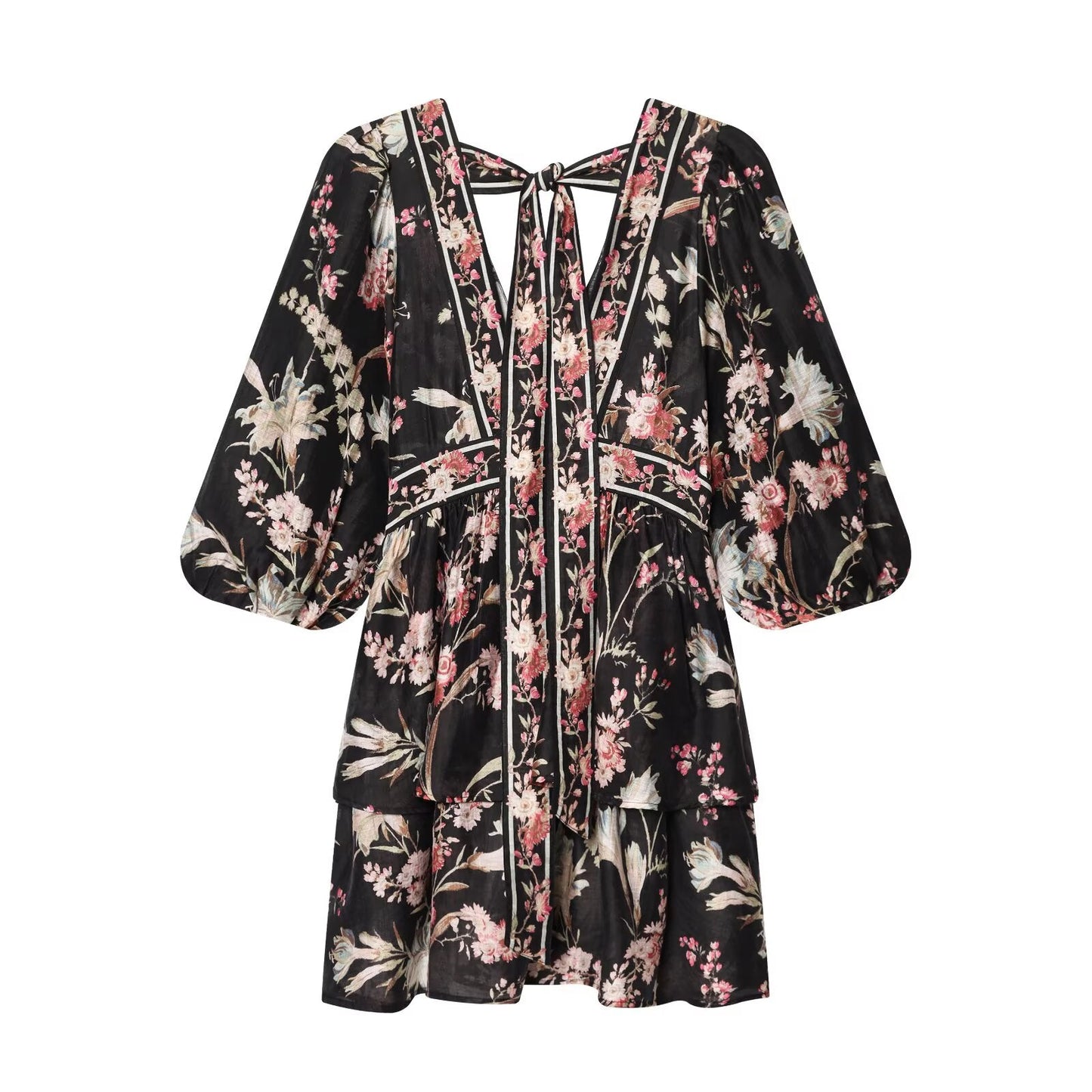 2026 Women's printed V-neck mini dress