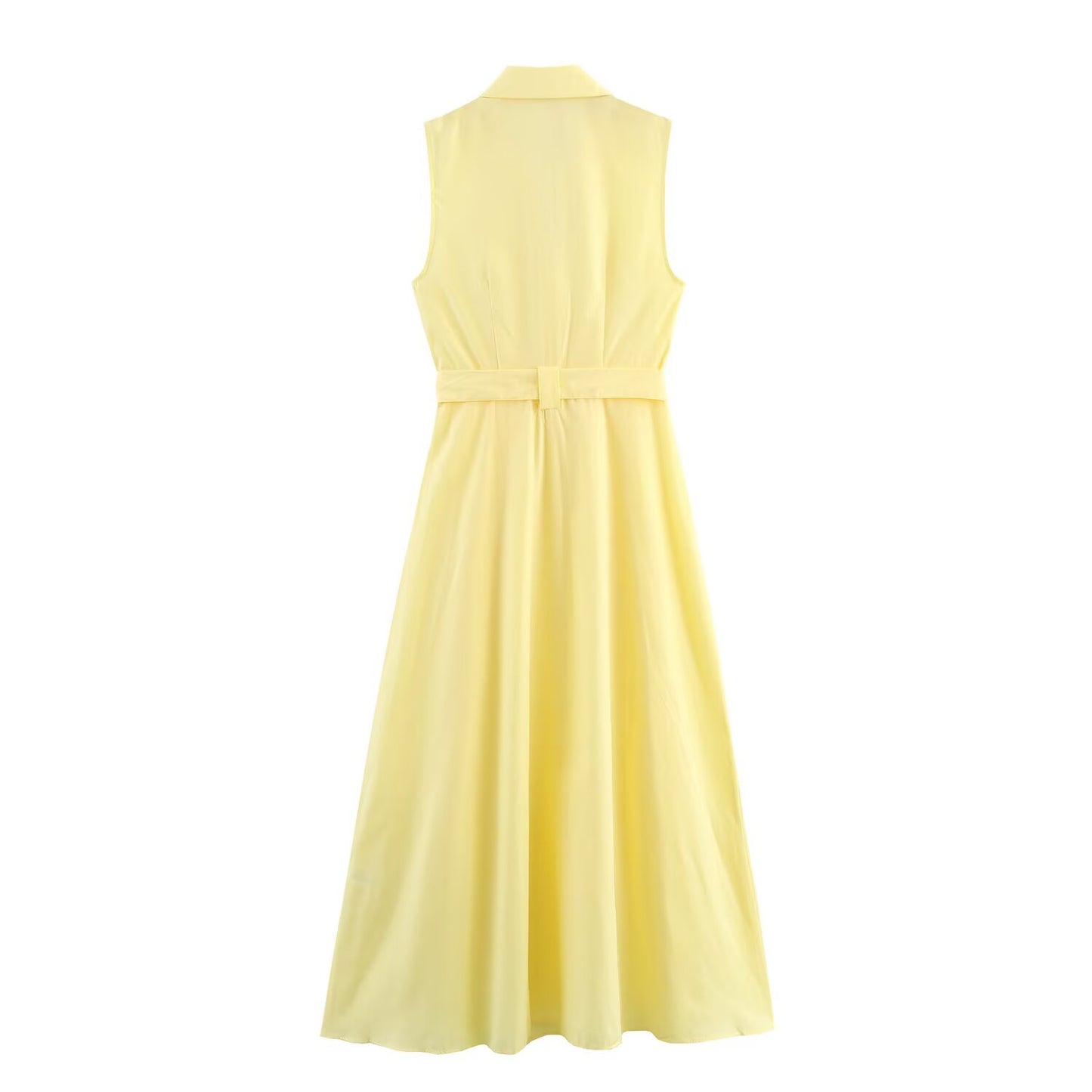 Women's chic Fashion With Belt Sleeveless Poplin Shirt Style Midi Dress
