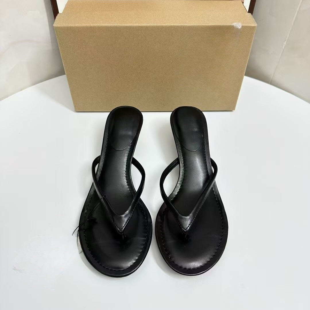 Women's New Fashion Joker Round Toe Heel Clip Toe Design High Heels Slippers.