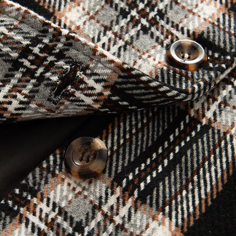 Women's loose single breasted plaid woolen blend Coat