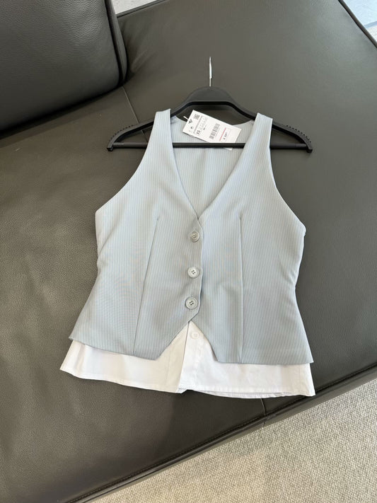 Women's new fashion casual slim single breasted patchwork striped vest coat retro V Neck sleeveless women's vest chic top